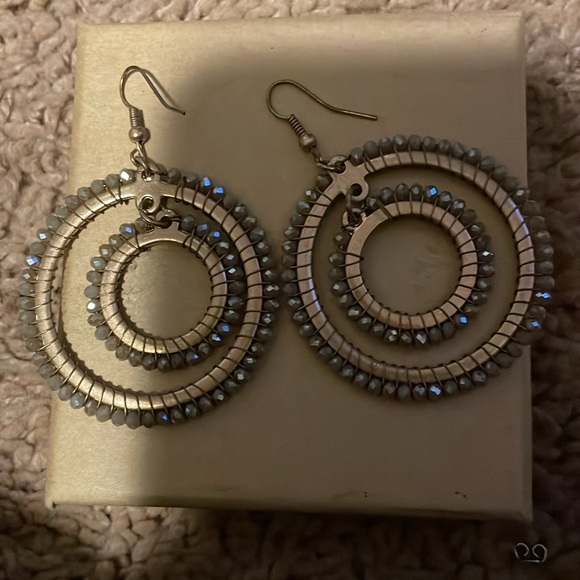 Gorgeous set of Iridescent light Lavender beaded drop boho hoops - Picture 2 of 2